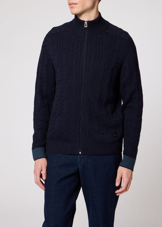 Mens Paul Smith Blue Cable-Knit Cotton Zip Cardigan