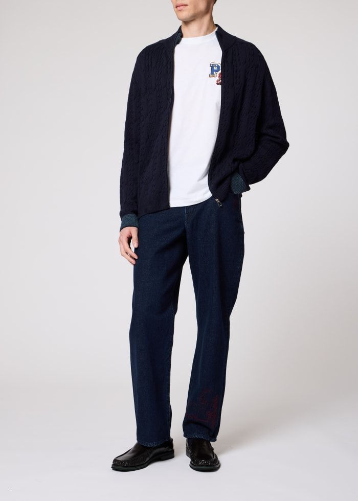 Mens Paul Smith Blue Cable-Knit Cotton Zip Cardigan — view 3
