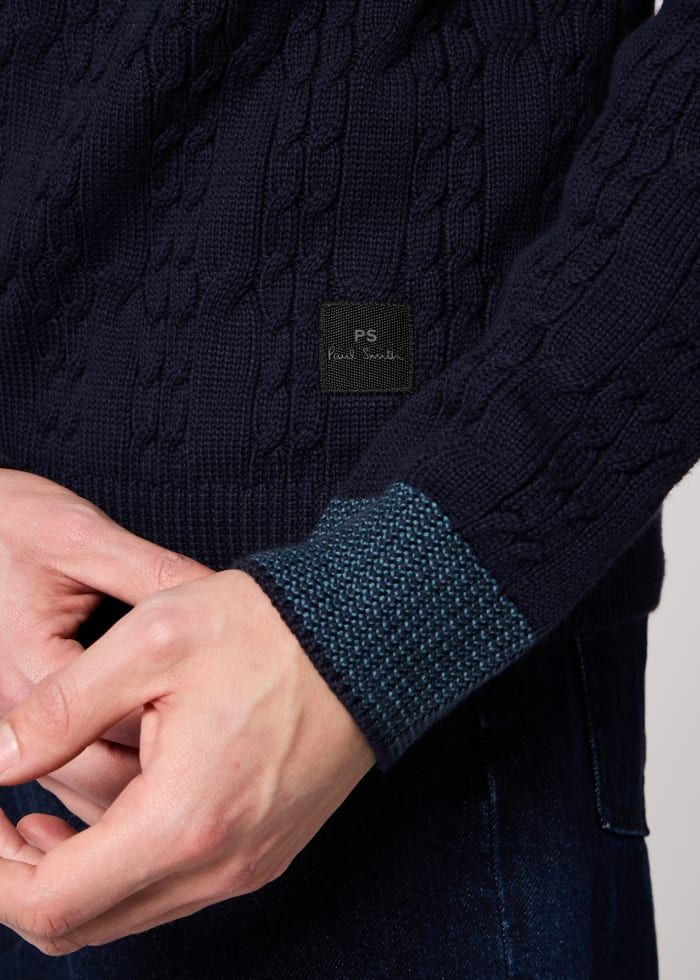 Mens Paul Smith Blue Cable-Knit Cotton Zip Cardigan — view 4