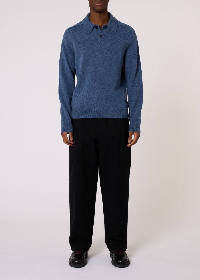Mens Paul Smith Blue Knitted LS Polo — view 2