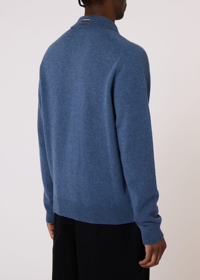 Mens Paul Smith Blue Knitted LS Polo — view 4