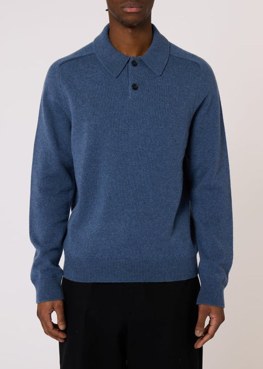 Mens Paul Smith Blue Knitted LS Polo