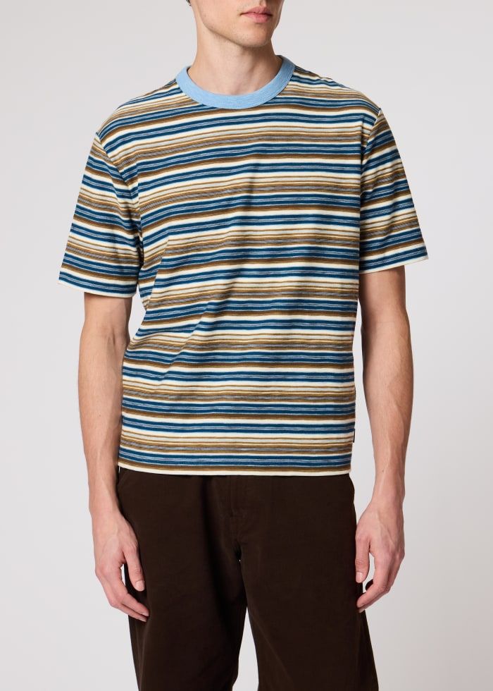Mens Paul Smith Blue Regular Fit Stripe T Shirt