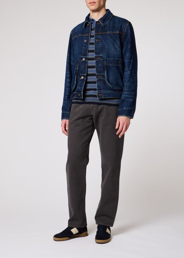 Mens Paul Smith Blue Stripe Merino Polo Shirt — view 2