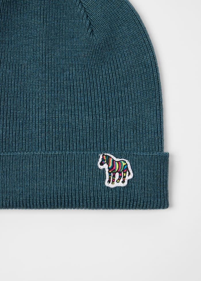 Mens Paul Smith Blue Teal Wool Zebra Beanie — view 3