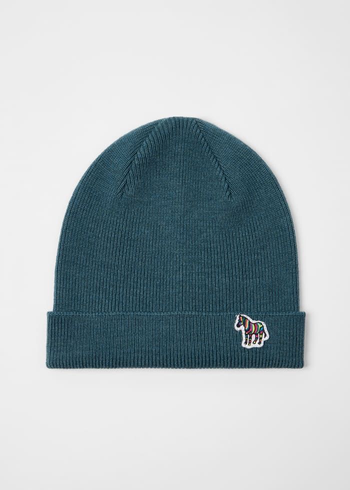 Mens Paul Smith Blue Teal Wool Zebra Beanie