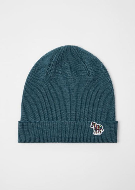 Mens Paul Smith Blue Teal Wool Zebra Beanie