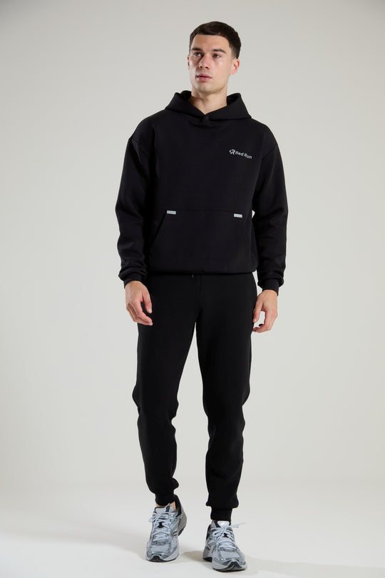 Mens Red Run CARBON IMPACT Black Essentials Hoodie & CARBON IMPACT Black Tracksuit Bottoms Tracksuit Set