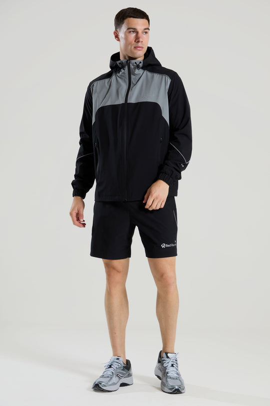 Mens Red Run CARBON IMPACT Black Technical Track Jacket & CARBON IMPACT Black Panelled Sports Short Set