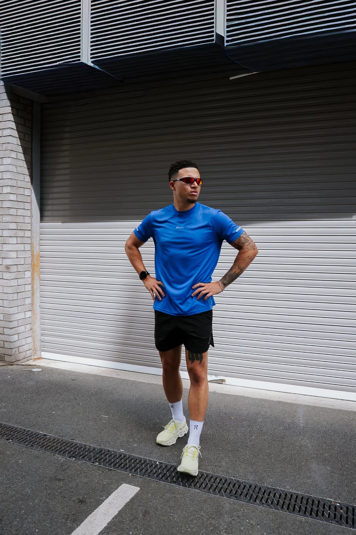 Mens Red Run Cobalt Blue Technical Runner Tee — view 2
