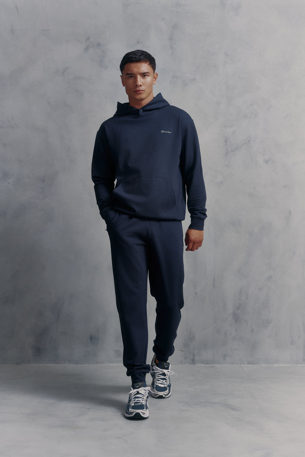 Mens Red Run Core Navy Hoodie & Core Navy Jogger Tracksuit Set