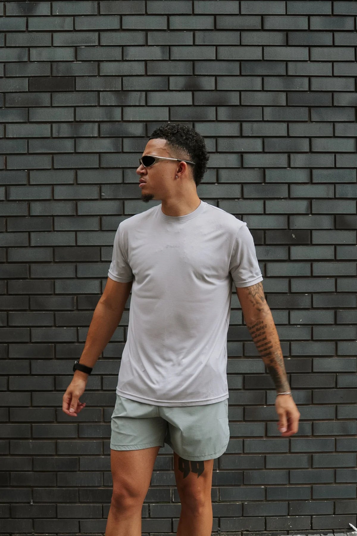 Mens Red Run Light Grey Technical Runner Tee & Mens Red Run Sage Dynamic Performance Shorts Set