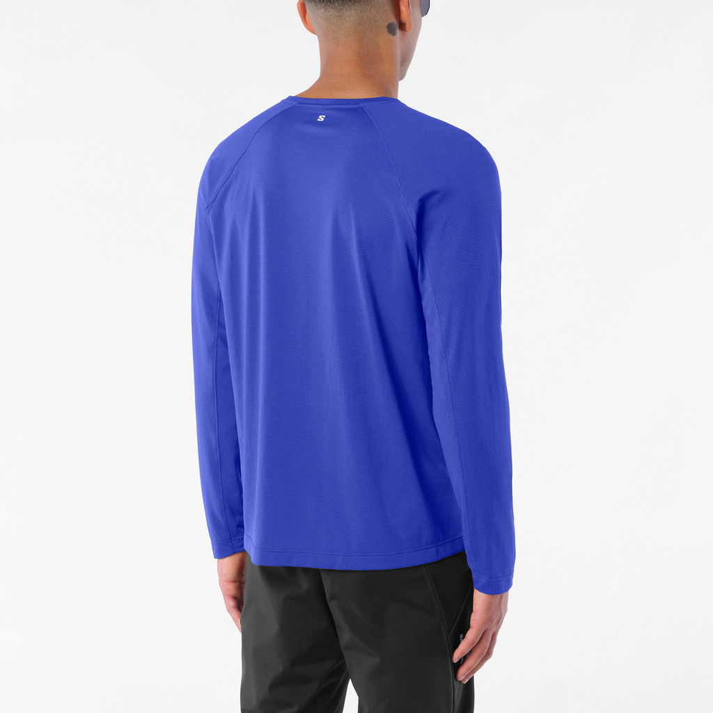 Mens Salomon SHKout CORE LS TEE Clematis Blue T Shirt — view 2