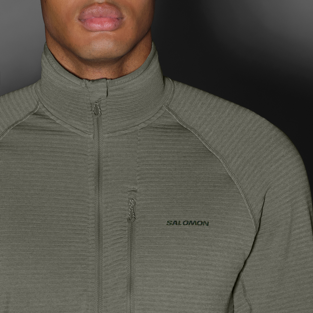 Mens Salomon SNTIAL LIGHTWARM FZ Castor Gray Jacket — view 3