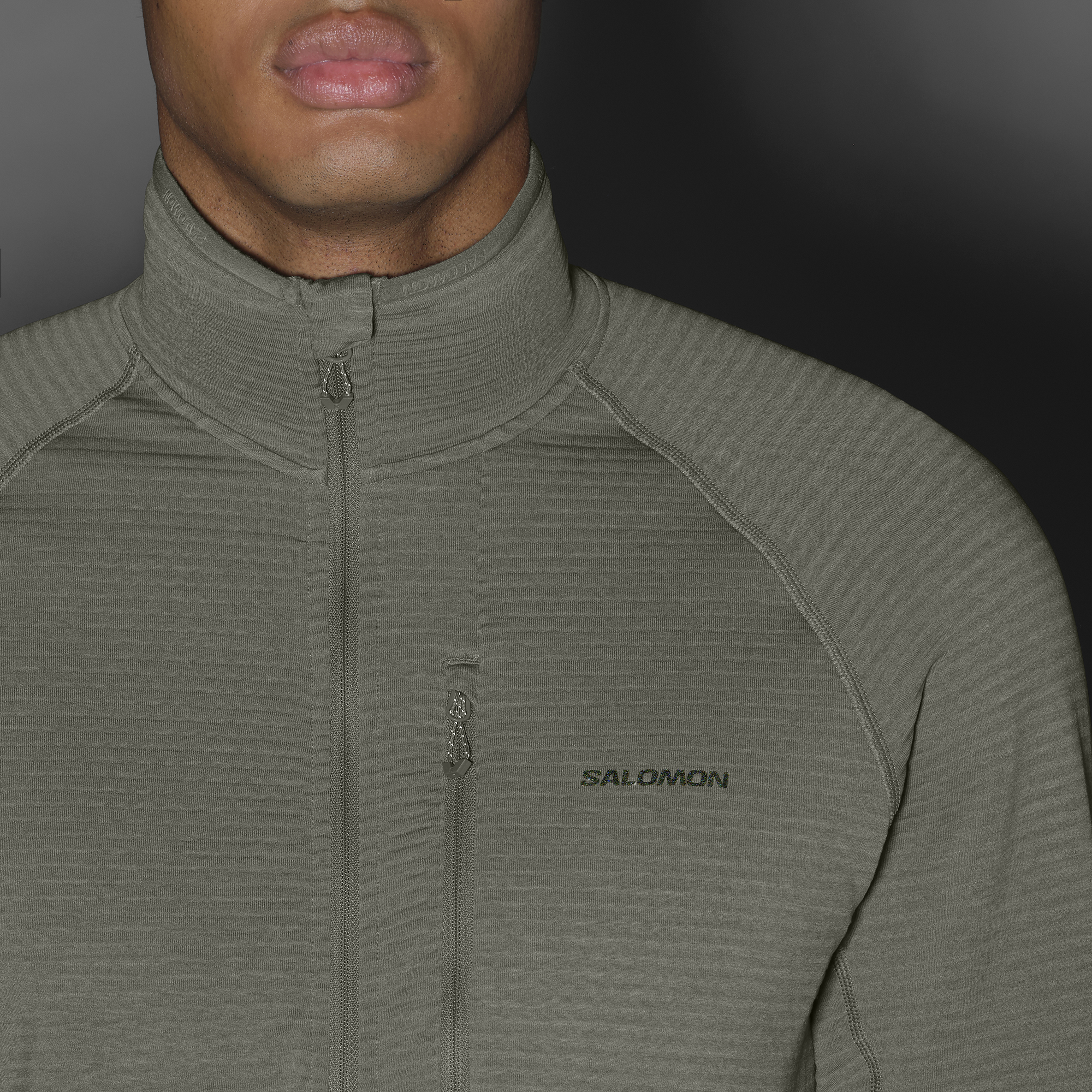 Mens Salomon SNTIAL LIGHTWARM FZ Castor Gray Jacket — view 3