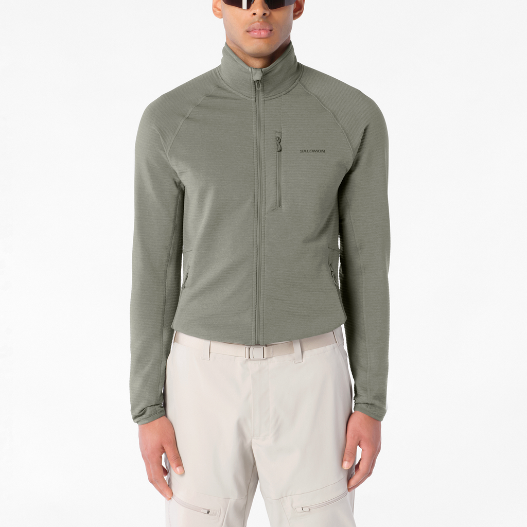 Mens Salomon SNTIAL LIGHTWARM FZ Castor Gray Jacket