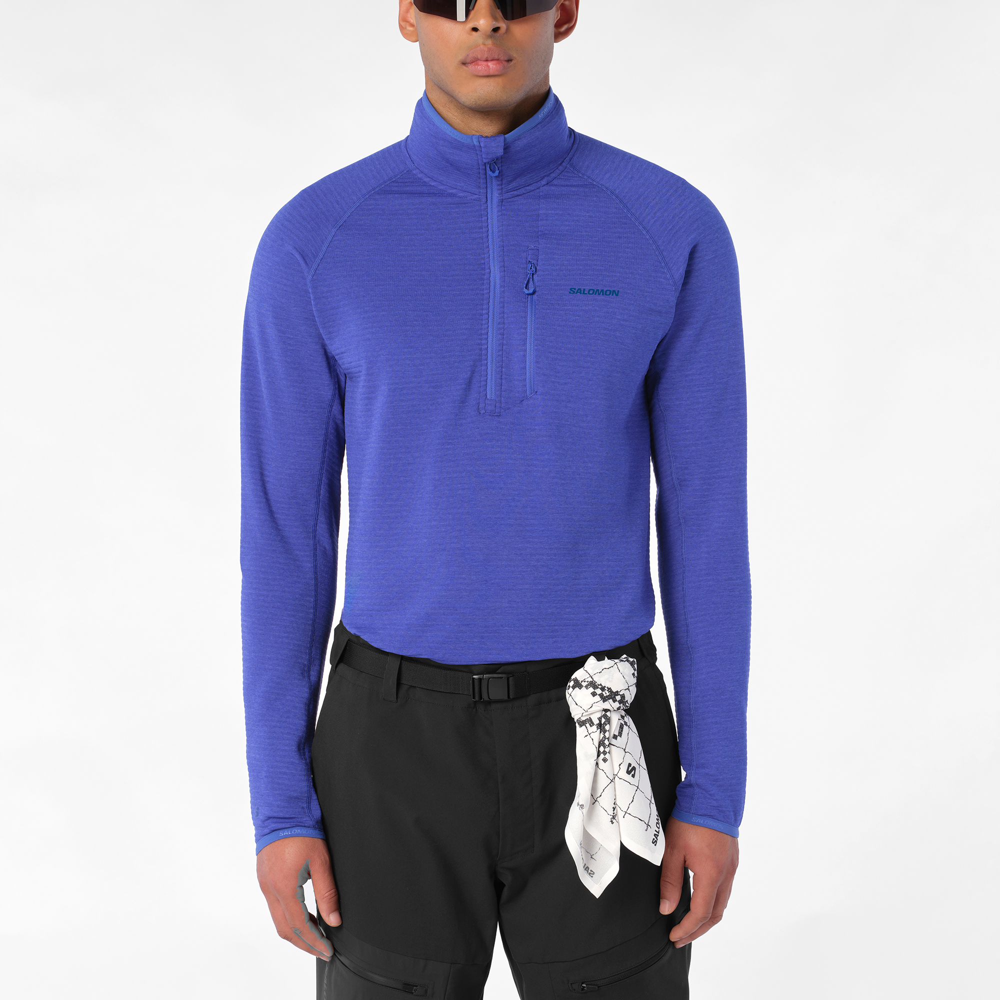 Mens Salomon SNTIAL LIGHTWARM Half Zip Clematis Blue Sweatshirt