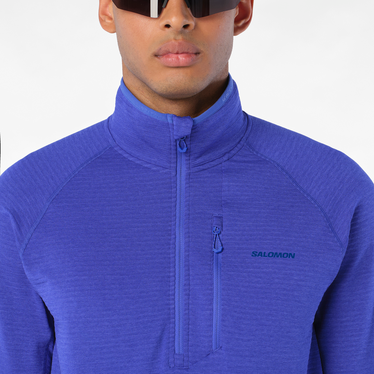 Mens Salomon SNTIAL LIGHTWARM Half Zip Clematis Blue Sweatshirt — view 2