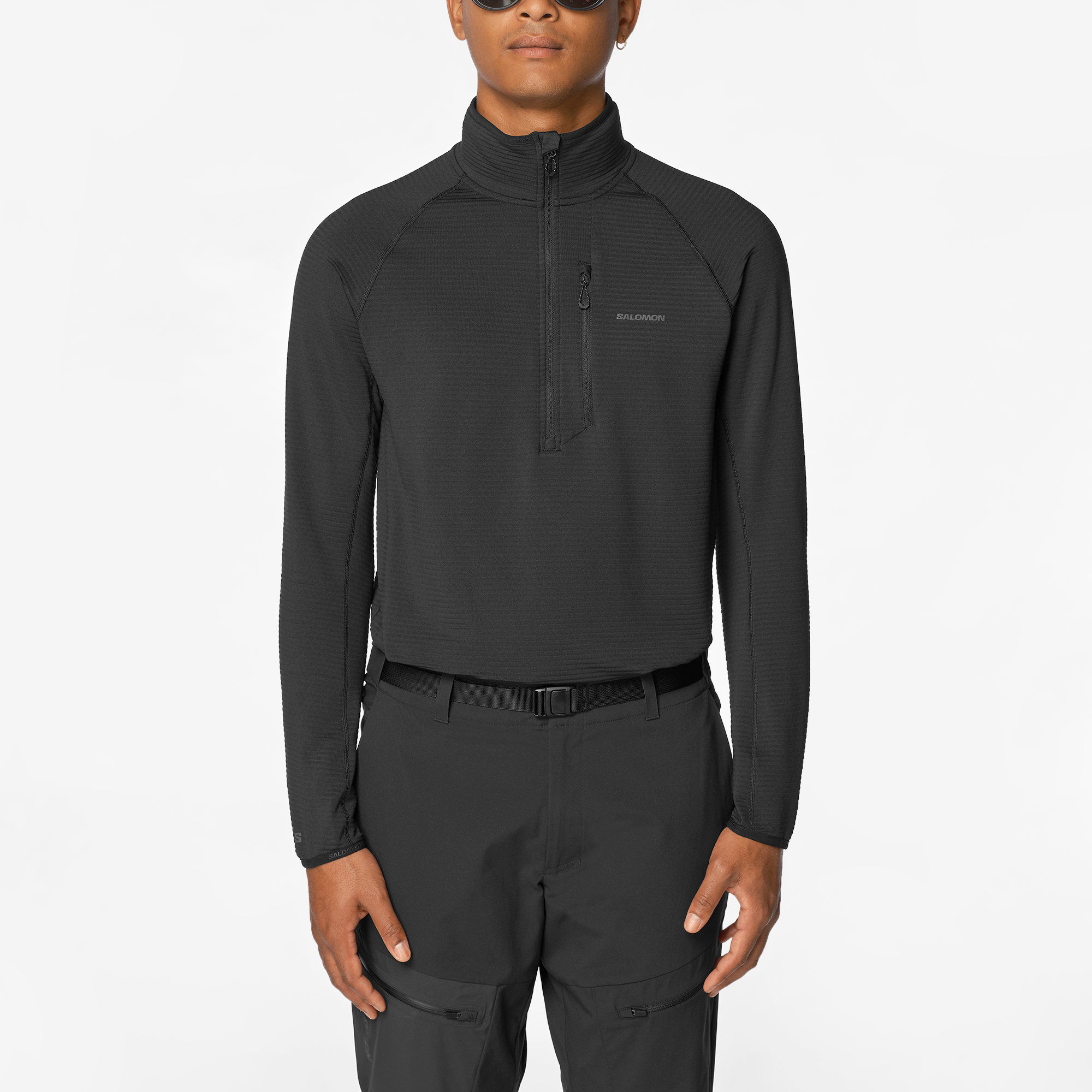 Mens Salomon SNTIAL LIGHTWARM Half Zip Deep Black Sweatshirt