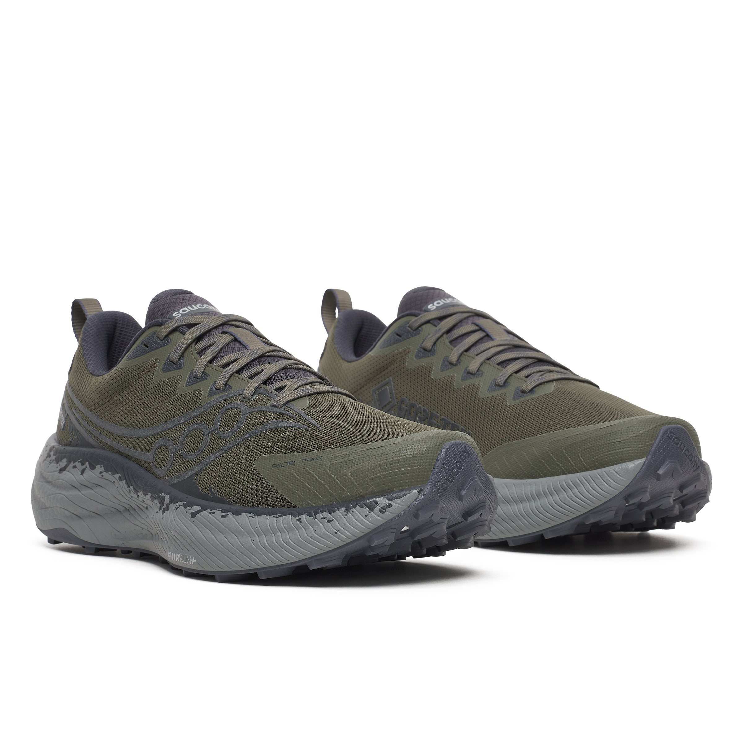 Mens Saucony Ride Tr3 Gtx Fatigue/Ebony Trainers — view 2