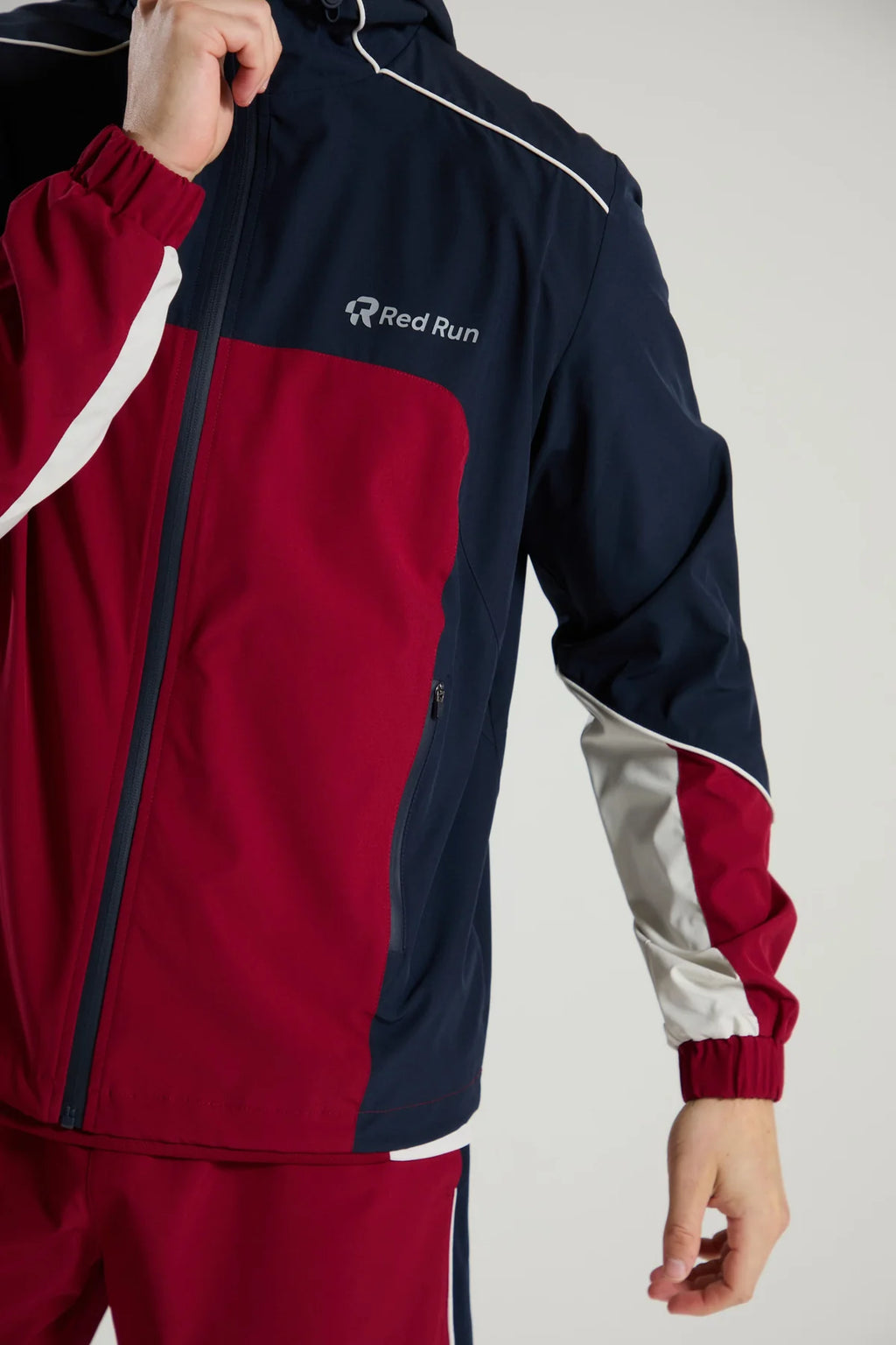 Mens Red Run CRIMSON WAVE Burgundy Technical Track Jacket — view 2