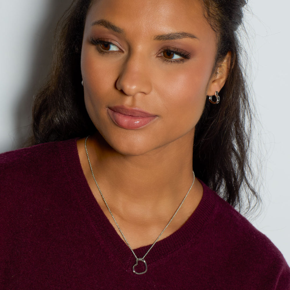 Kit Heath Love Silver Heart Outline Hinged Hoop Earrings — view 4
