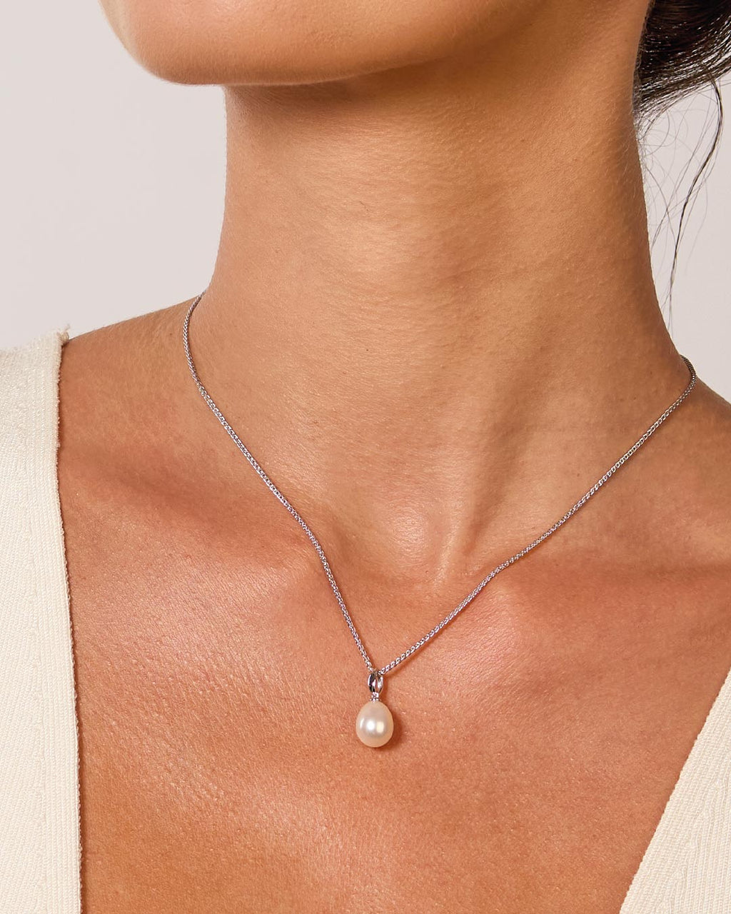 Model wears Revival Classic Pearl Necklace