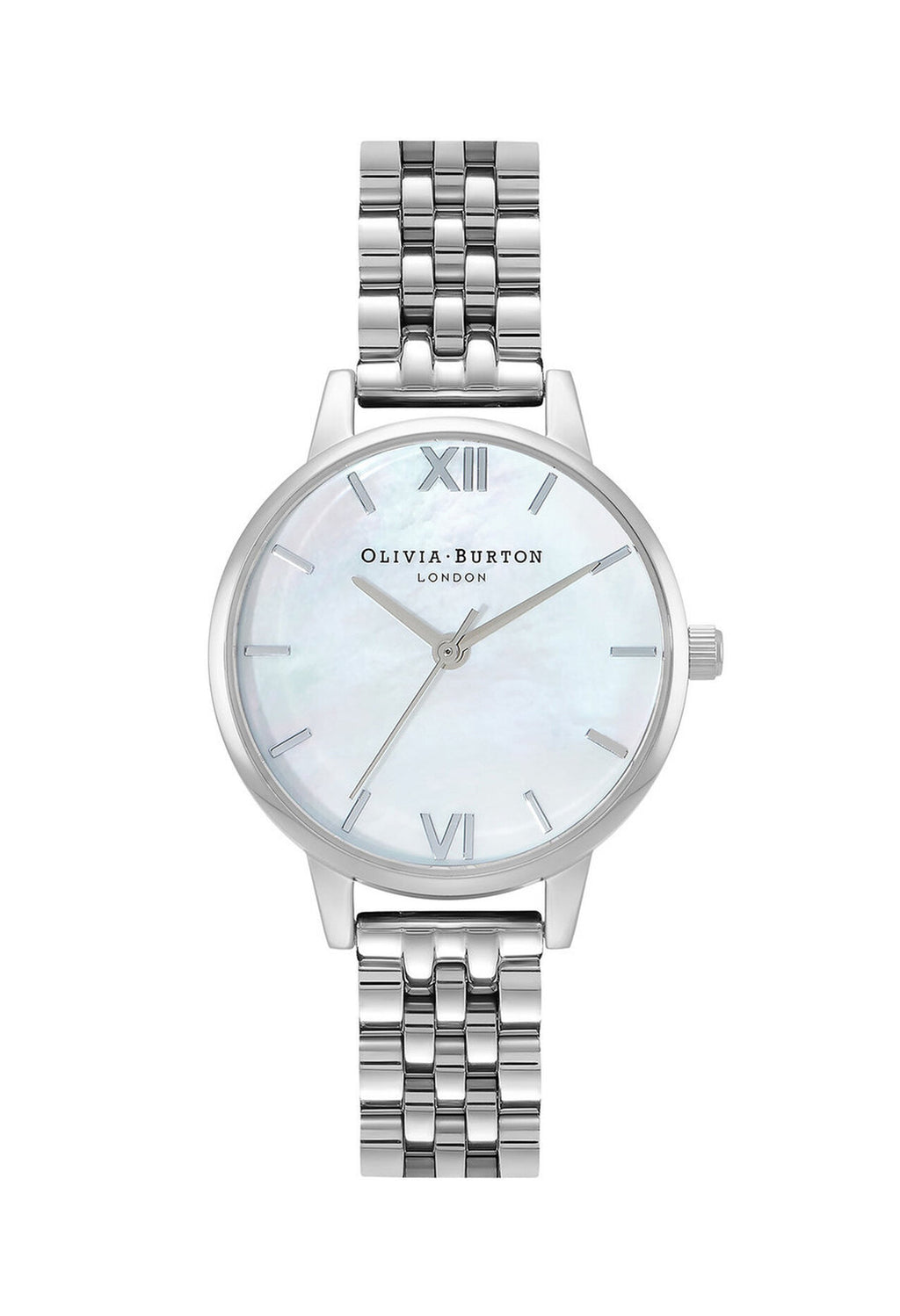 The Olivia Burton Ladies Midi Mother of Pearl Bracelet Watch, a silver stainless steel watch from Olivia Burton, at OD’s Jewellers St Helens.