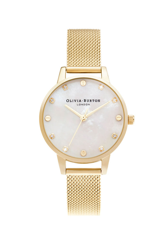 Olivia Burton Ladies Classics White & Gold Mesh Bracelet Watch OB16SE08