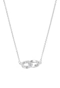 Olivia Burton necklace featuring two interlinked silver rings engraved with "LOVE", showcasing a delicate chain design.
