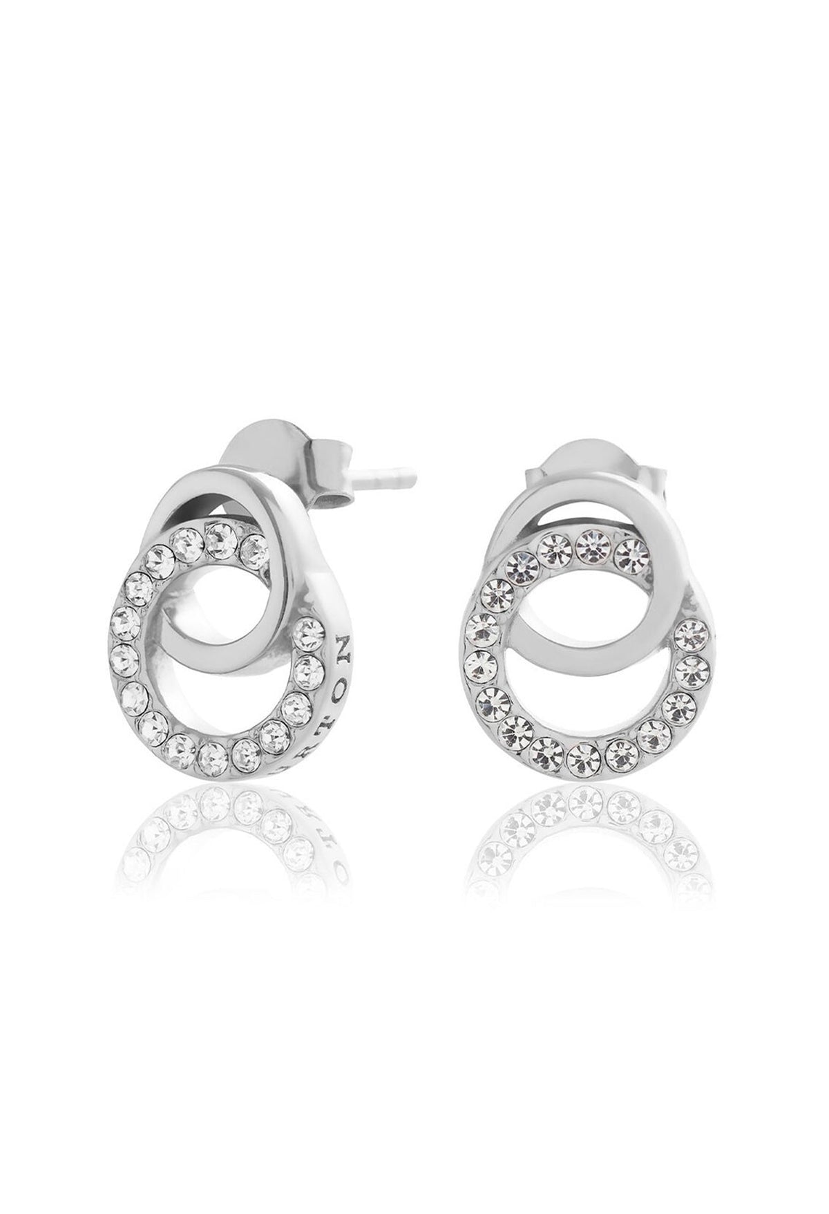 Olivia Burton interlink earrings with sparkling crystals, showcasing the jewelry's classic intertwined design.
