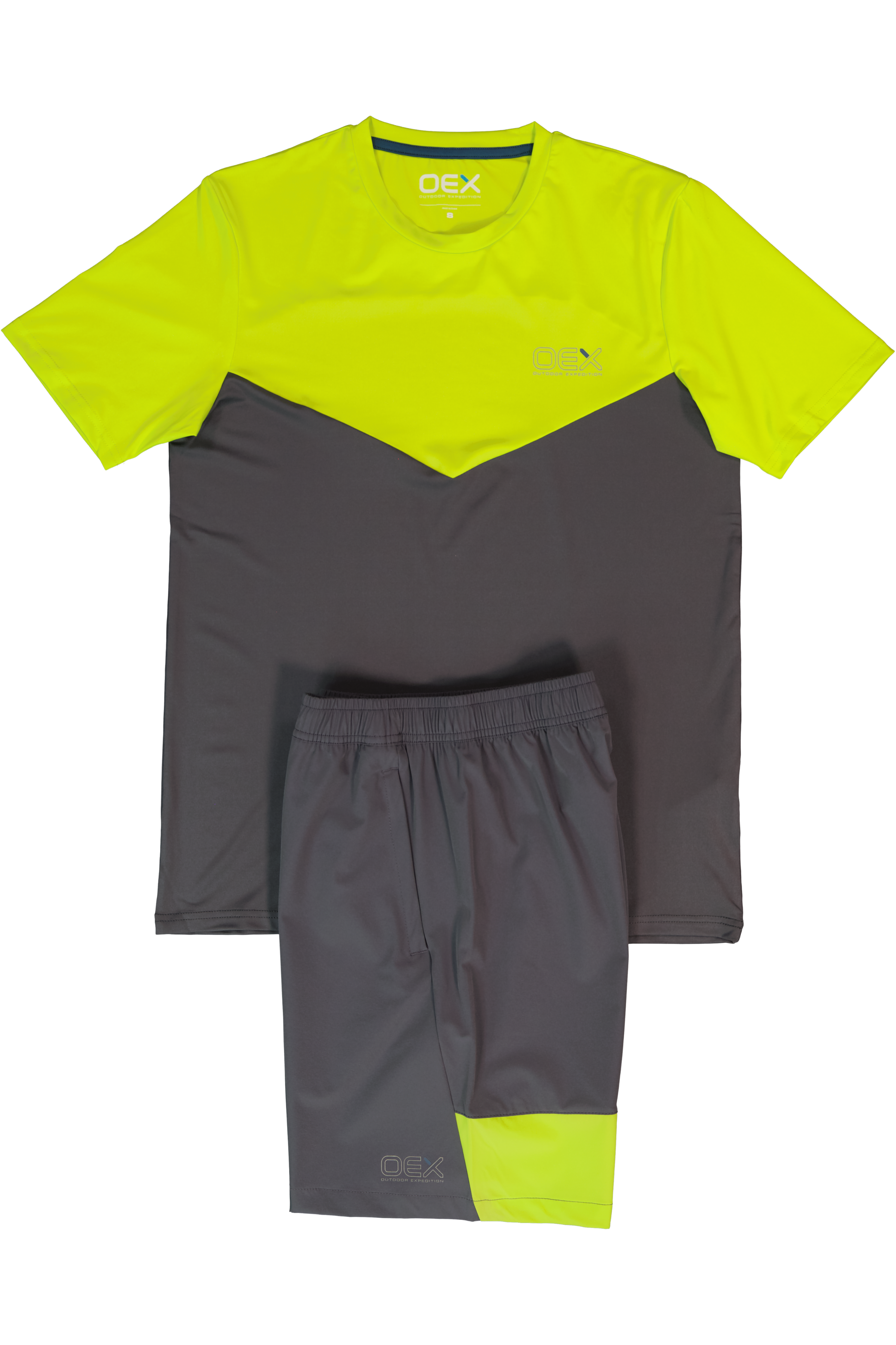 Men's OEX Flynn Acid Lime Charcoal T Shirt & Short Set
