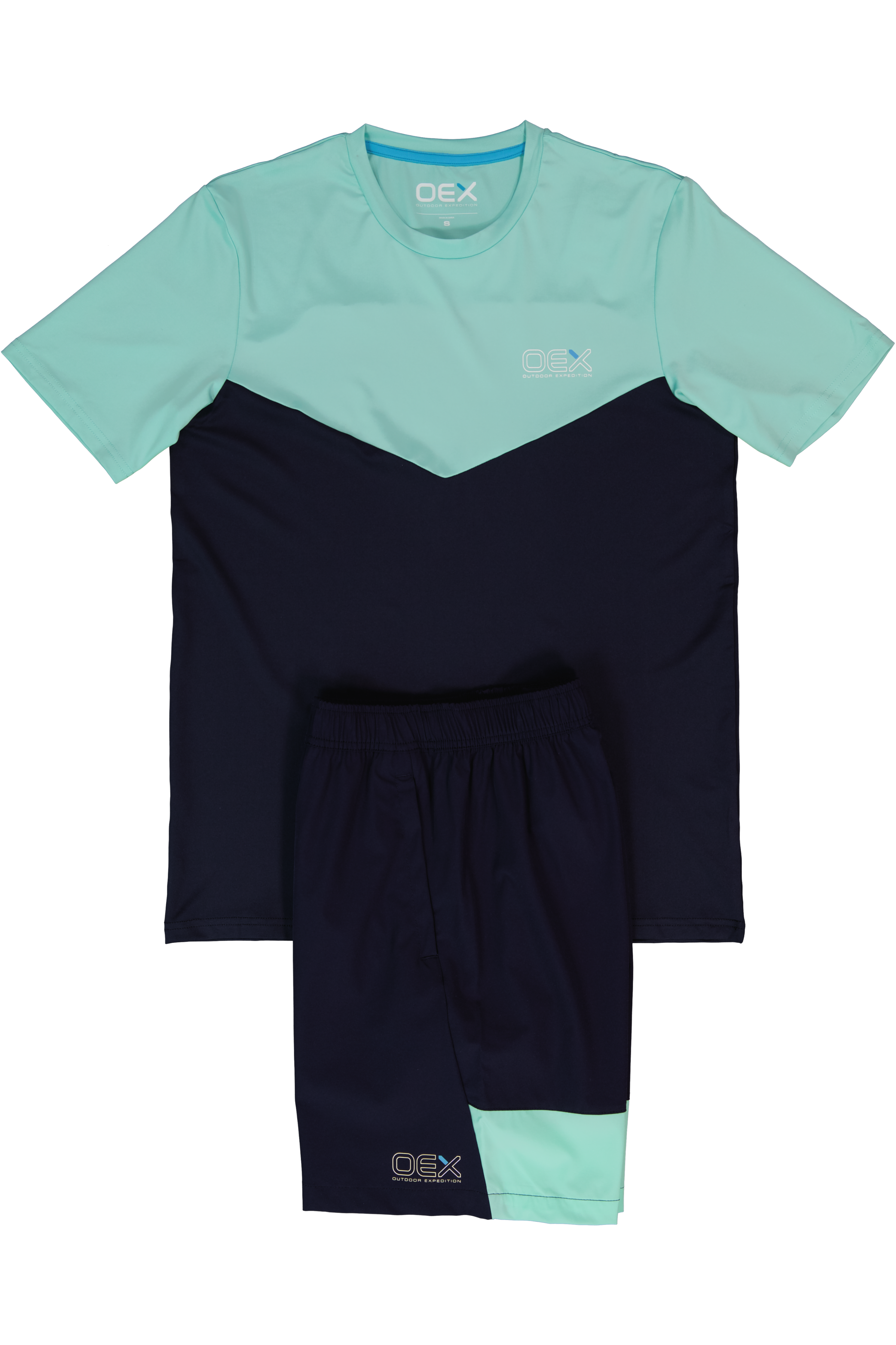 Men's OEX Flynn Aqua Navy T Shirt & Short Set
