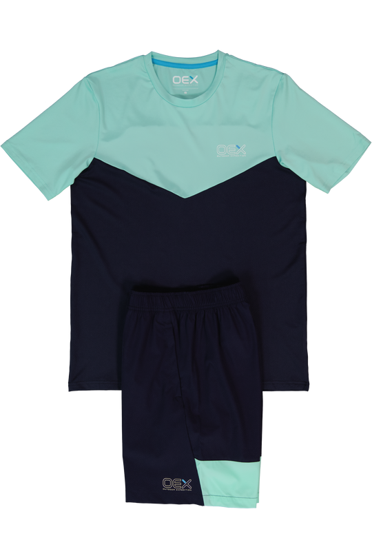 Men's OEX Flynn Aqua Navy T Shirt & Short Set