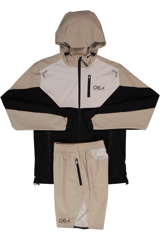 Men's OEX Bachar Black Taupe Tracksuit Jacket & Taupe Dyno Short Set