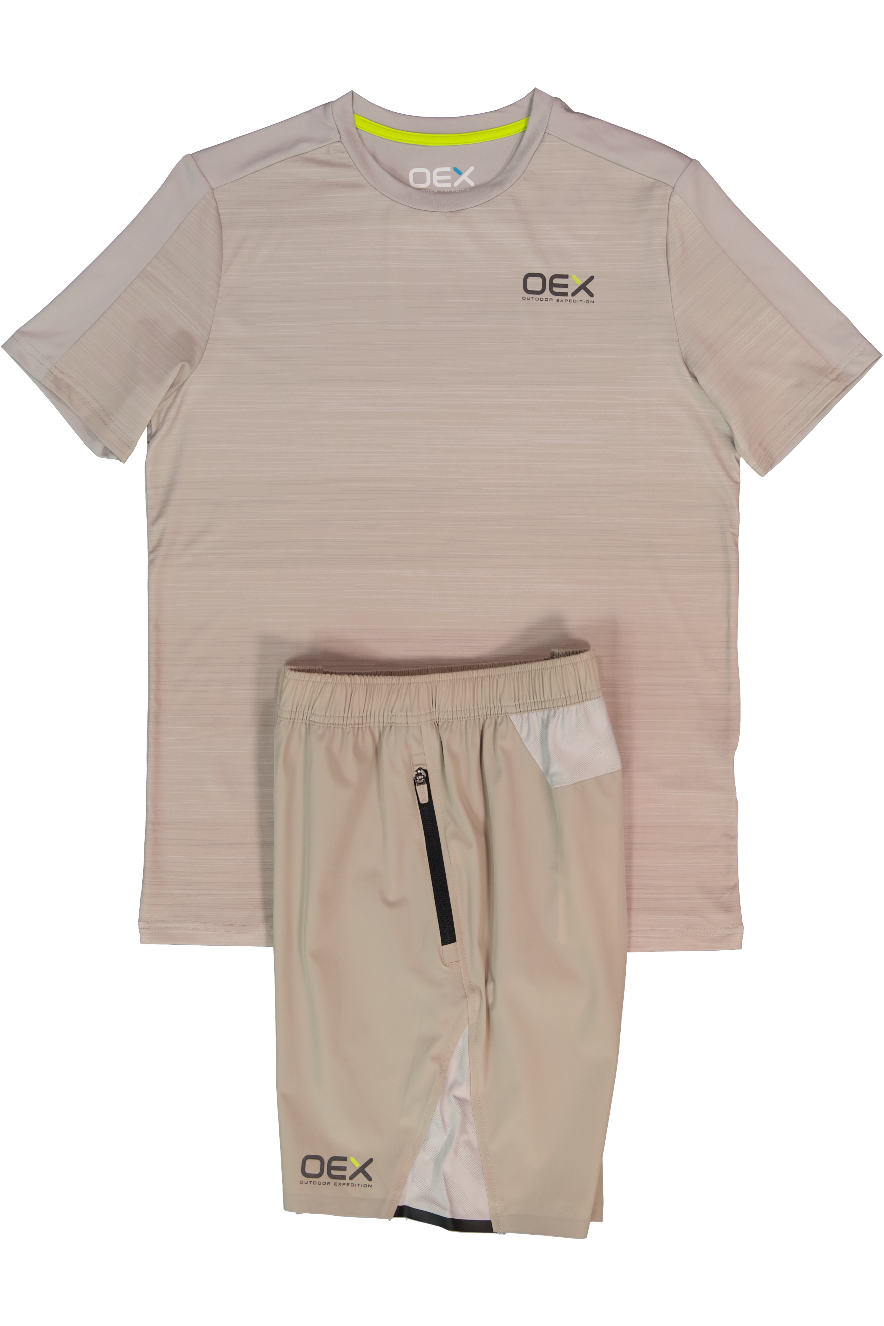 Men's OEX Taupe Warm Grey Heuco T Shirt & Taupe Dyno Short Set