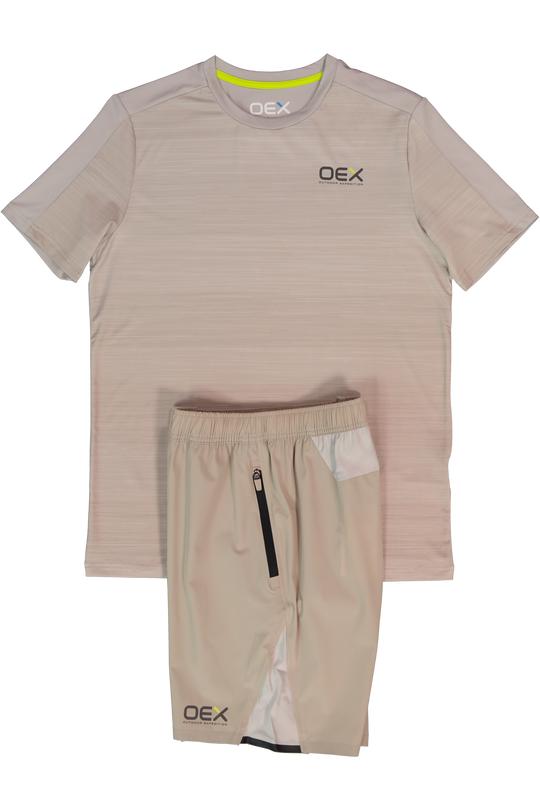 Men's OEX Taupe Warm Grey Heuco T Shirt & Taupe Dyno Short Set