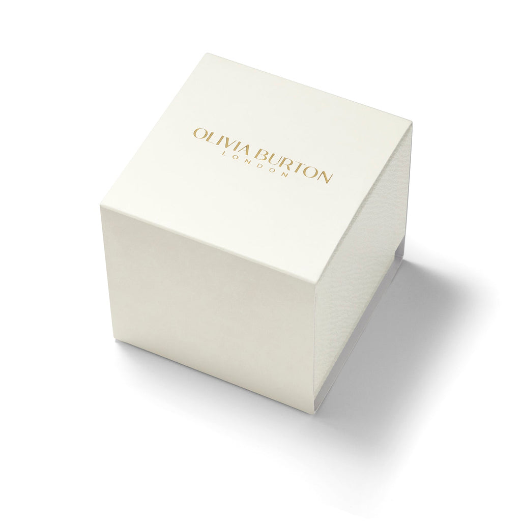 Off-white Olivia Burton London box with shadow.
