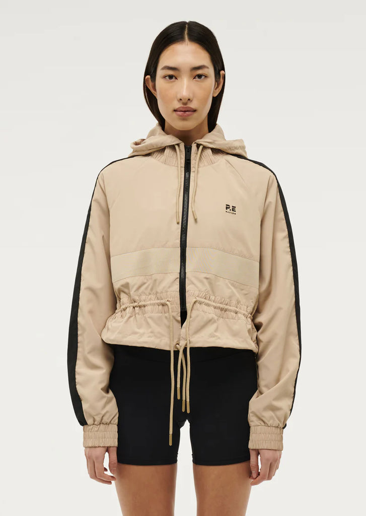 Women s P.E Nation Sesame Beige Cropped Man Down Jacket ODs Designer Clothing