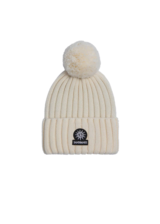 Women's Sandbanks Ecru Pom Pom Beanie Hat