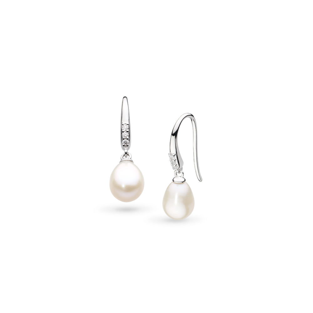 The Kit Heath Revival Classic Pearl Glitz CZ Drop Earring, a white silver earring from Kit Heath, available at OD’s Jewellers in St Helens