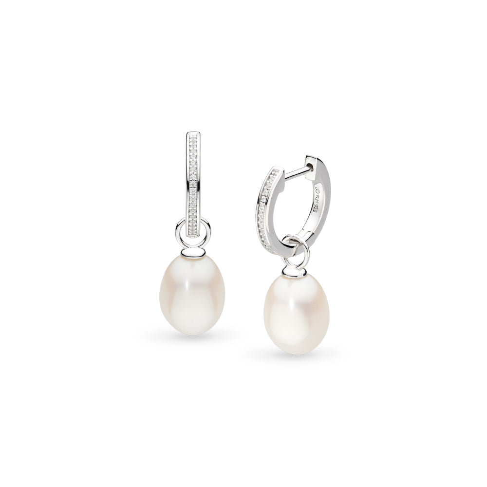 Kit Heath Silver Revival Classic Pearl Glitz CZ Hoop Drop Earrings 50429FPC