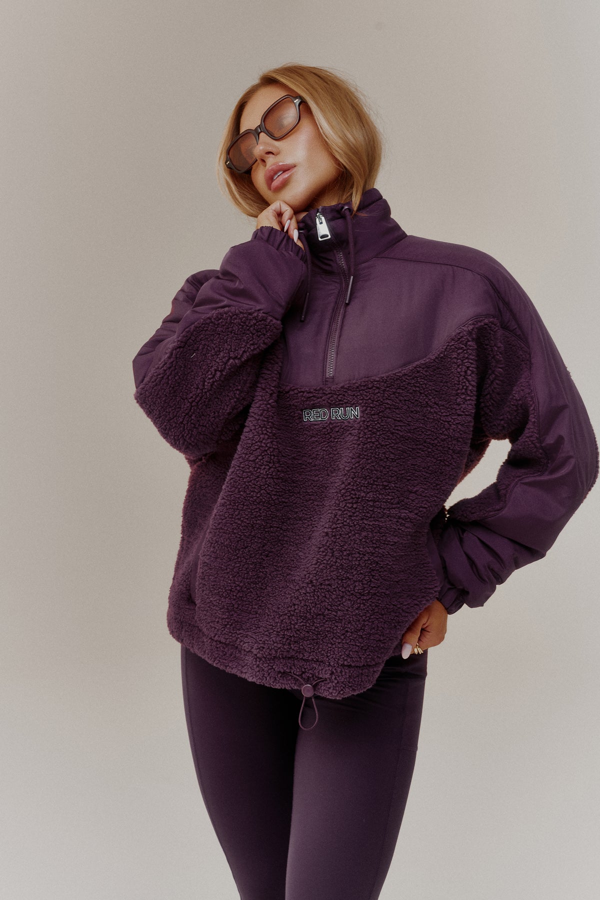Womens Red Run Dark Cherry Active Oversized Shearling Jacket