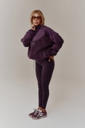Women's Red Run Dark Cherry Active Oversized Shearling Jacket & Sculptured Legging Set