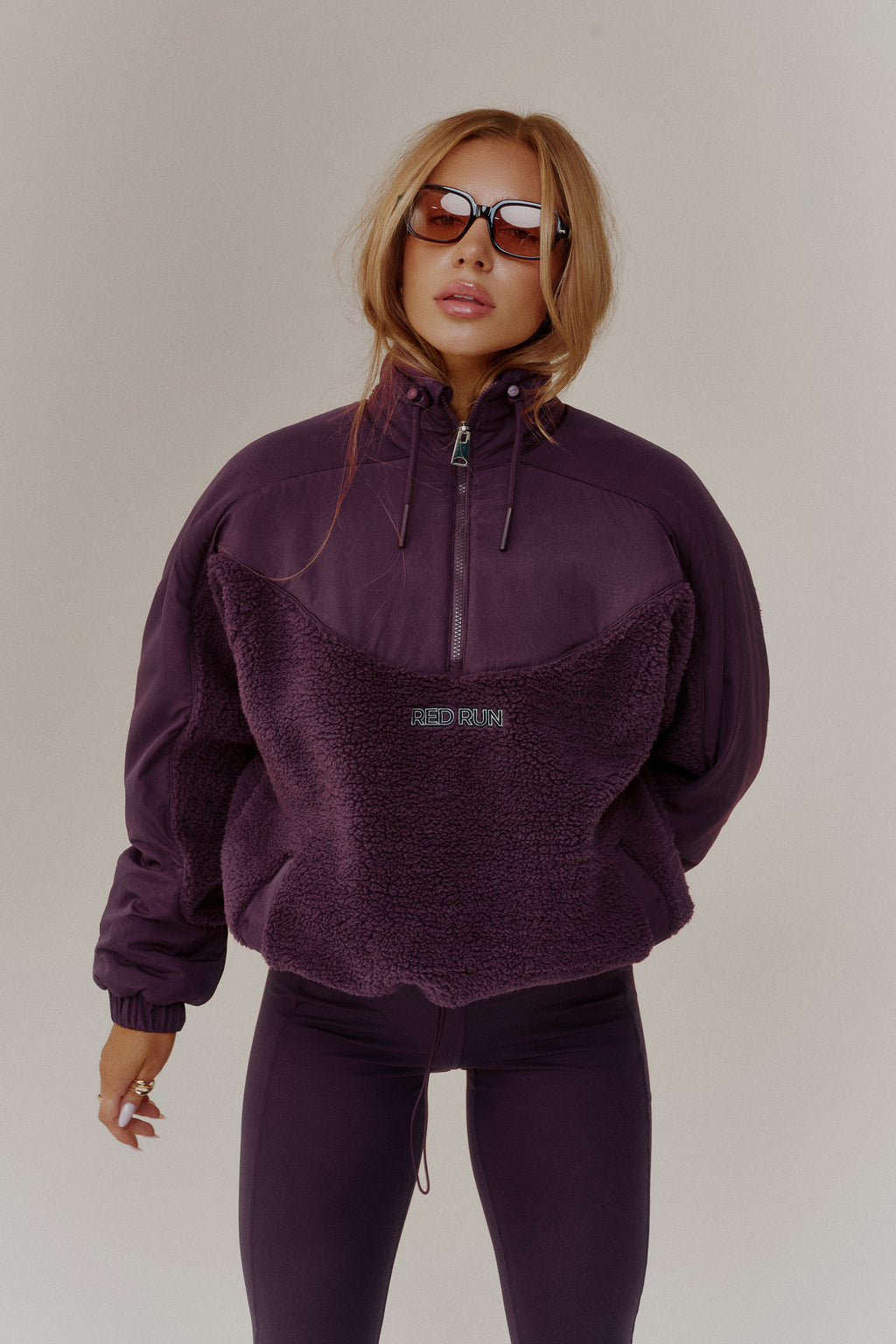 Womens Red Run Dark Cherry Active Oversized Shearling Jacket