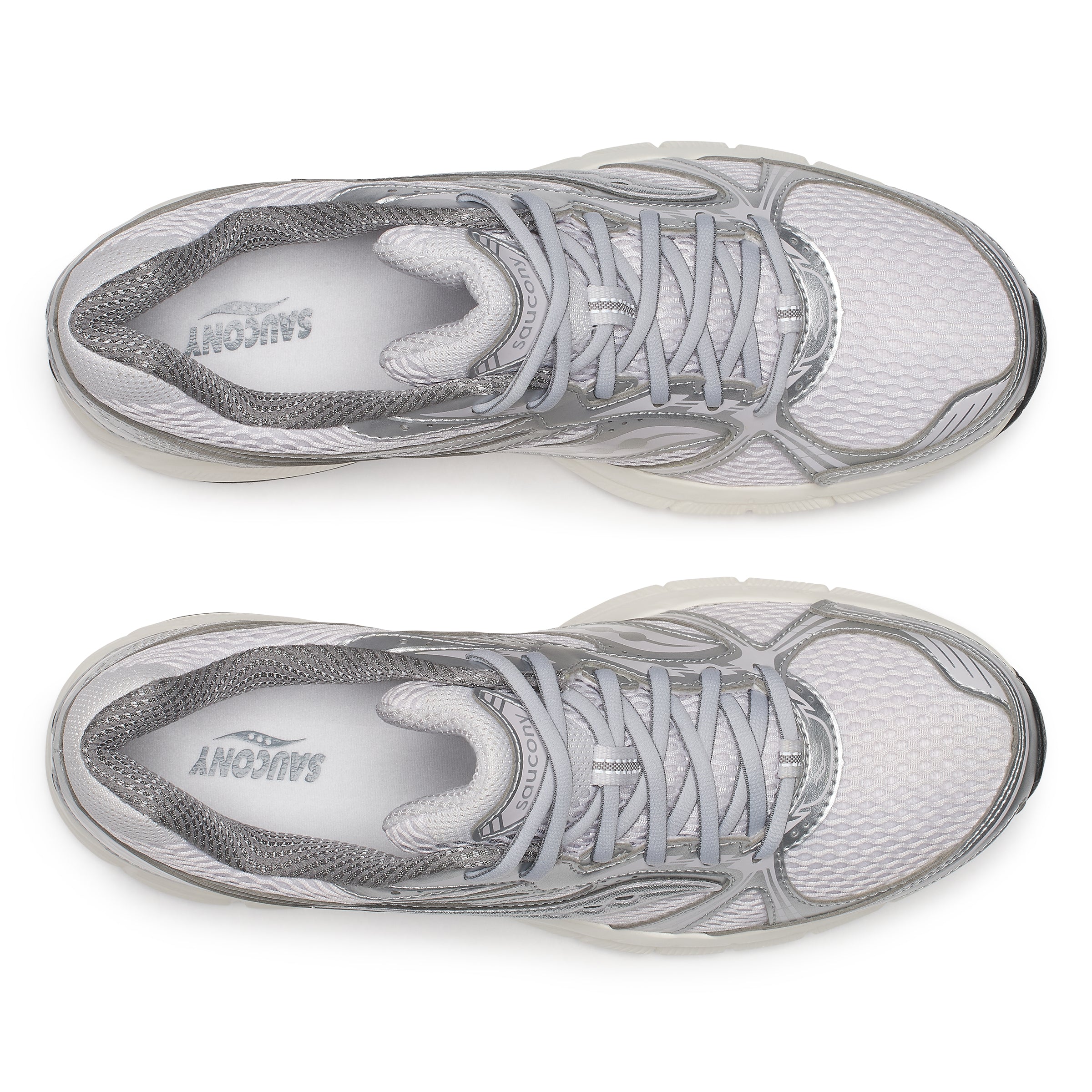 saucony guide 7 Gray and white  running shoes with visible brand logo on a white background
