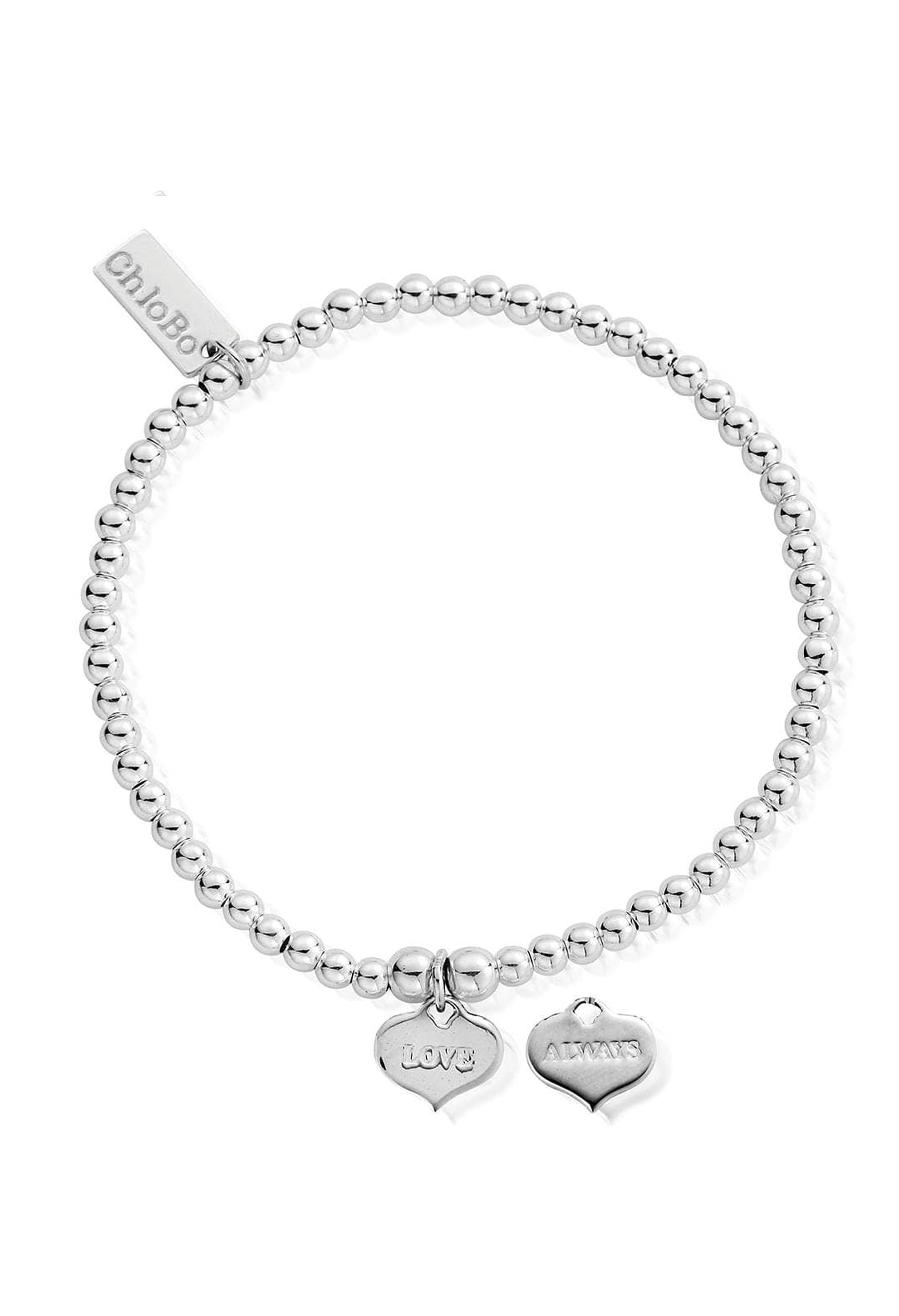 ChloBo bracelet featuring "Love Always" heart charms. 925 Sterling Silver beaded jewelry.