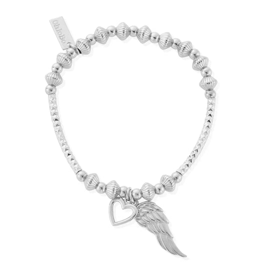 ChloBo Silver Pattern Noodle Disc, Heart and Angel Wing Bracelet SBHNCD007703