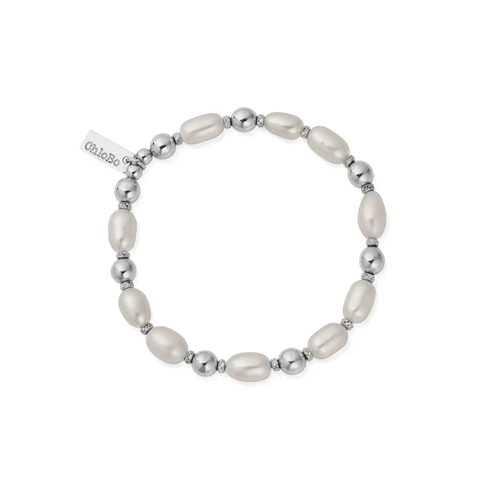 ChloBo Ocean Pearl Bracelet, a white pearl and silver bracelet from ChloBo, available at OD’s Jewellers in St Helens.