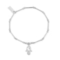 Silver ChloBo bracelet with hand charm.
